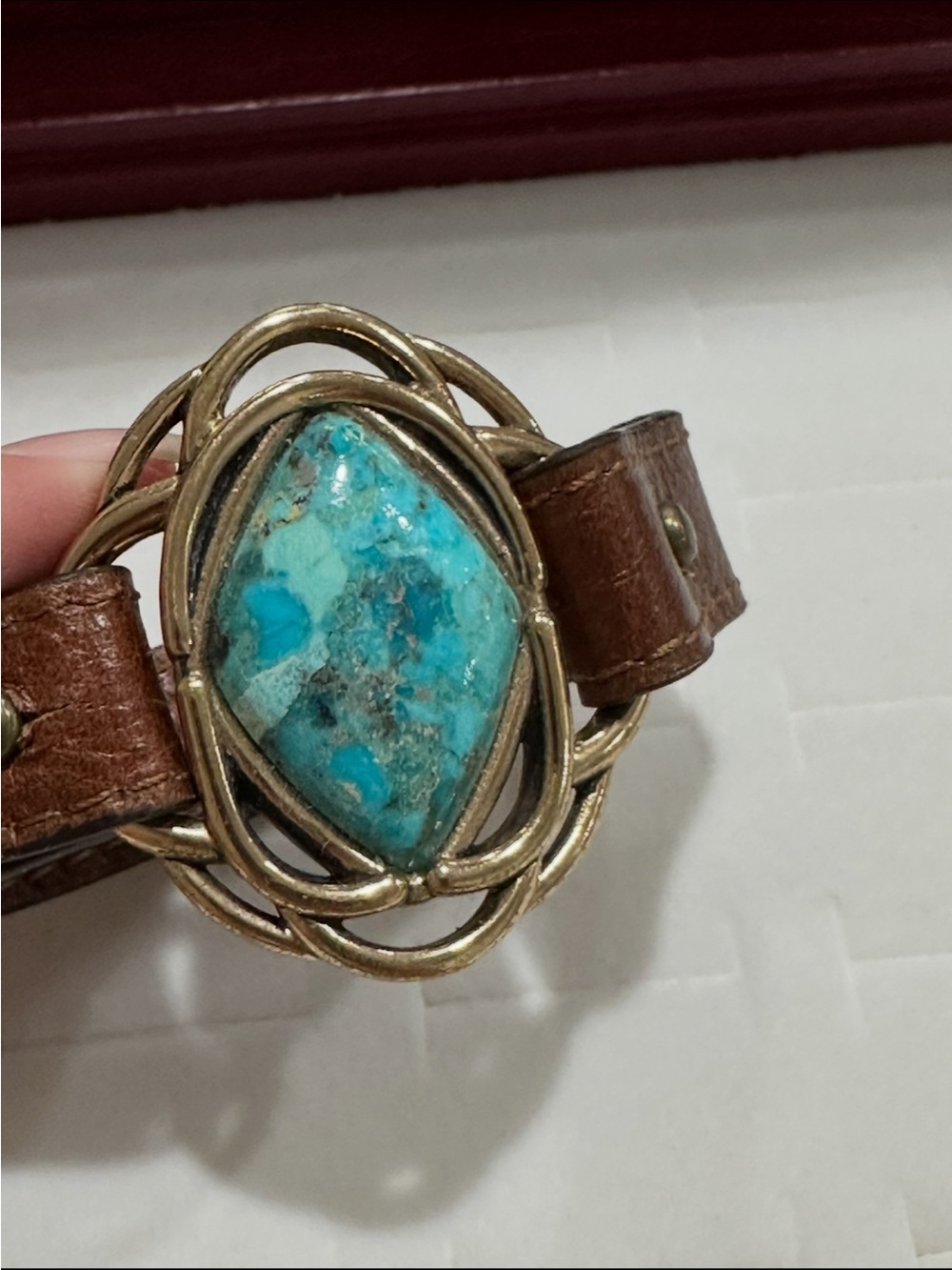 Kingman Blue Turquoise Bronze Genuine Leather Bracelet